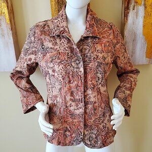 Analogy Tan/Coral Embroidered Button Front Jacket SZ L